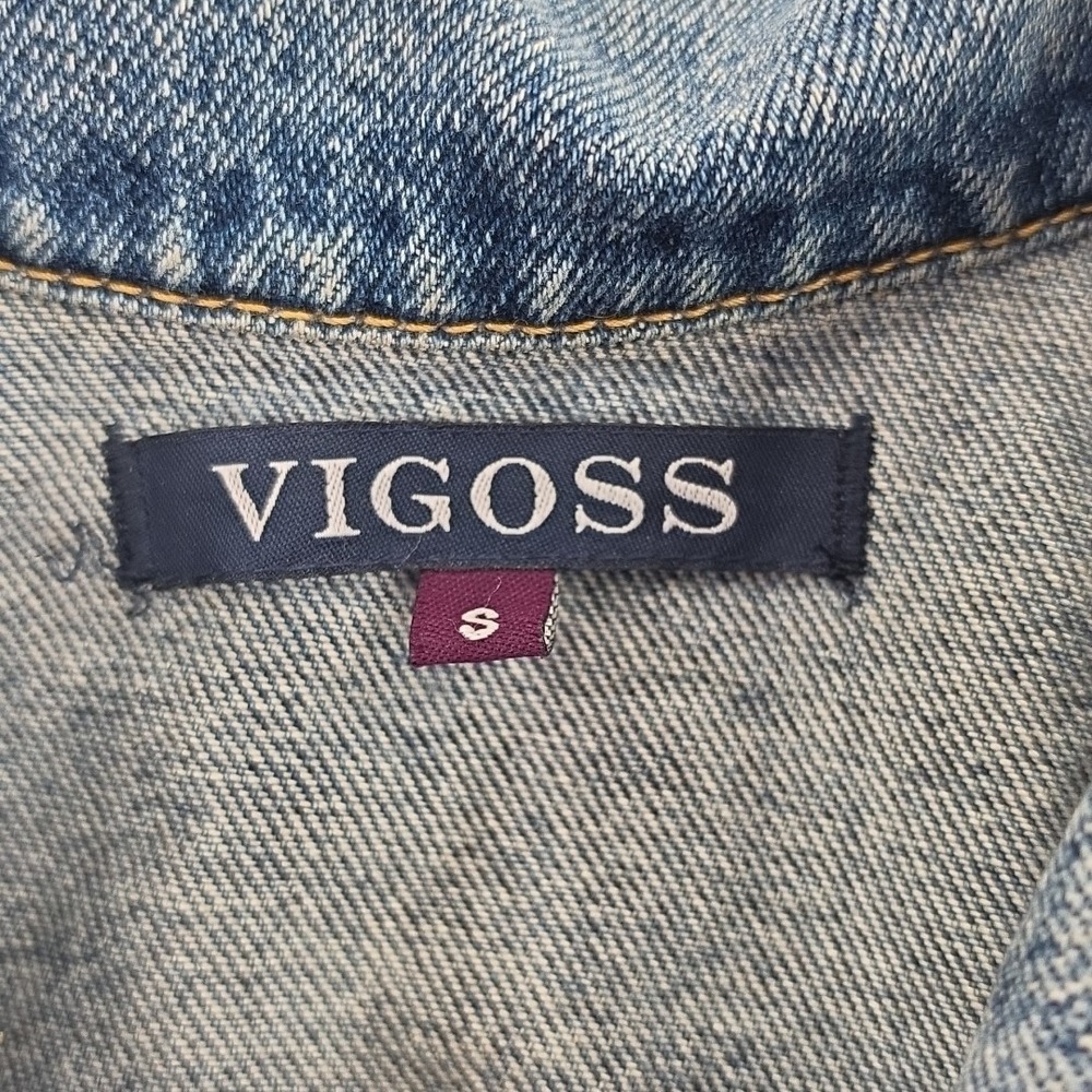 Vigoss Denim Biker Jacket Women's S Med Wash Distressed All Cotton J11880A EUC - Picture 5 of 14